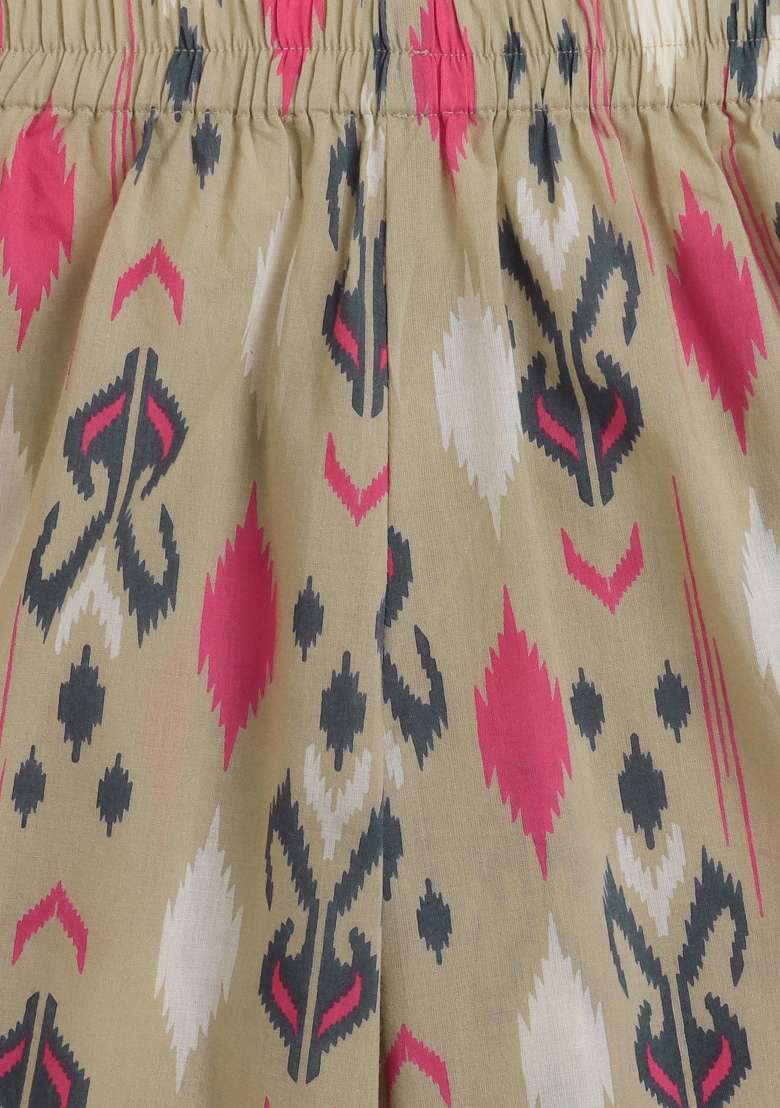 Grey Printed Cotton Kurta Set For Girls - Indya