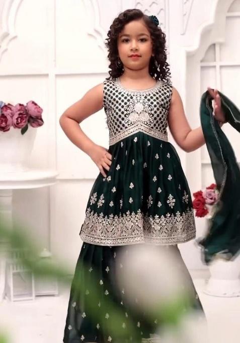 Green Embroidery Silk Salwar Suit Girl