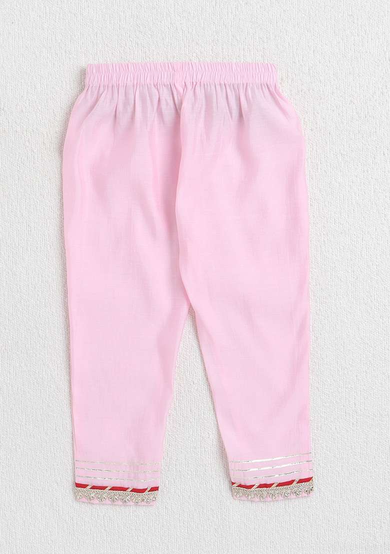 Pink Embellished Polyester Kurta Set For Girls - Indya