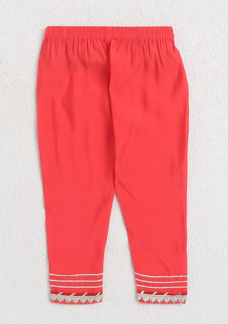 Coral Embellished Polyester Kurta Set For Girls - Indya