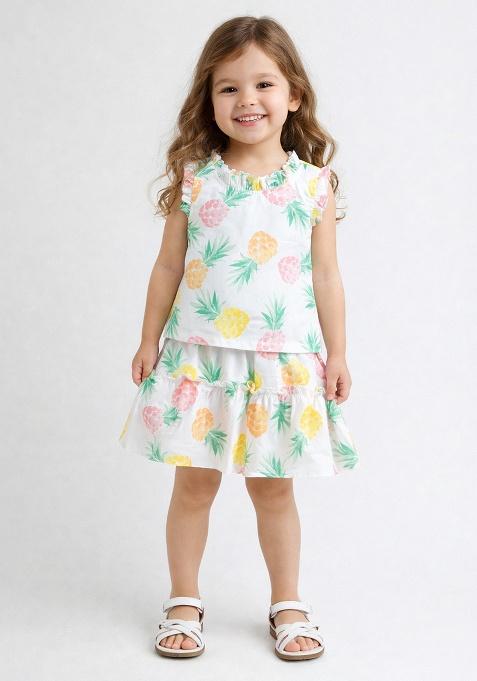 White Printed Cotton Co Ord Set For Girl