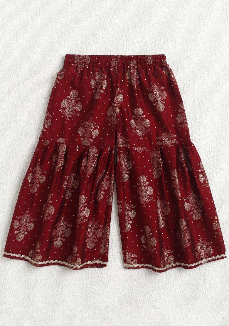 Maroon Printed Polyester Ethnic Set For Girl - Indya