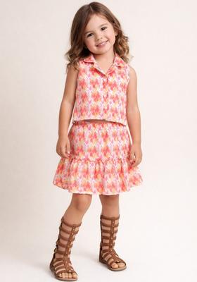Multicolor Printed Polyester Top And Skirt Set For Girl