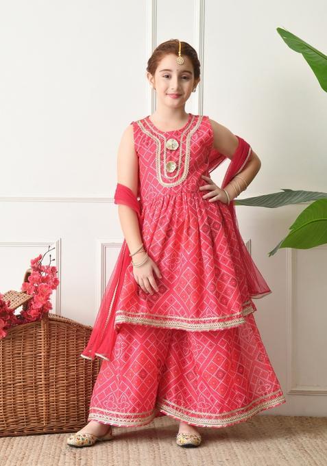 Pink Ethnic Motifs Silk Sharara Set For Girl — view on Indya