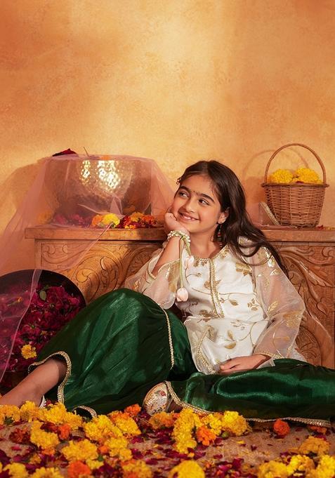 White Woven Polyester Sharara Set For Girl — view on Indya