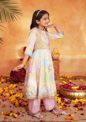 Multicolor Printed Polyester Kurta set For Girl