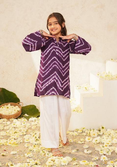 Purple Woven Cotton Kurta set For Girl