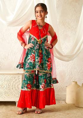 Multicolor Floral Print Cotton Sharara set For Girl