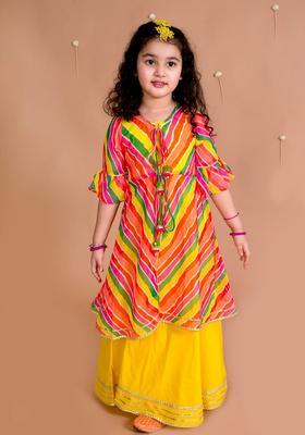 Blue Floral Print Cotton Kurta For Girl