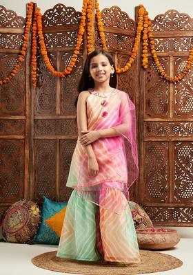 Multicolor Floral Print Viscose Sharara Set For Girl