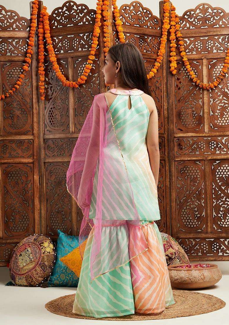 Multicolor Floral Print Viscose Sharara Set For Girl - Indya