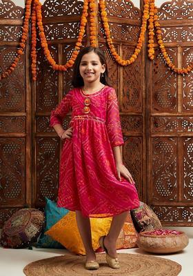 Purple Floral Print Viscose Fusion Set For Girl