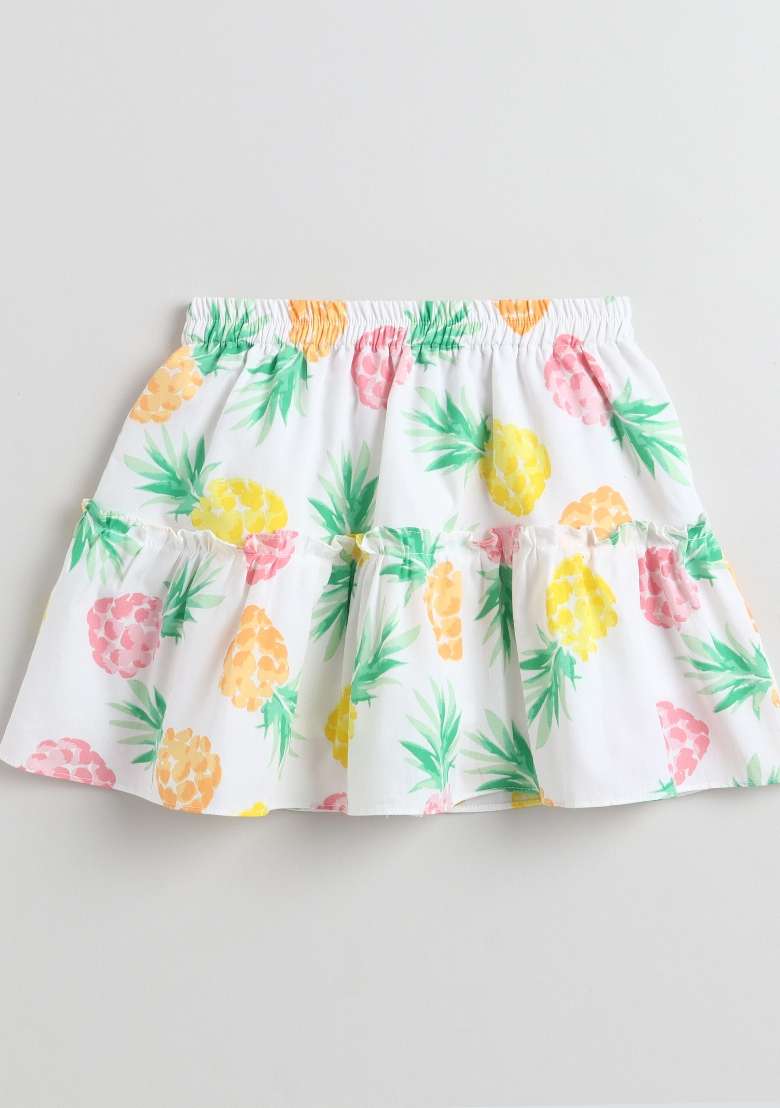 White Printed Cotton Co-Ord Set For Girls - Indya