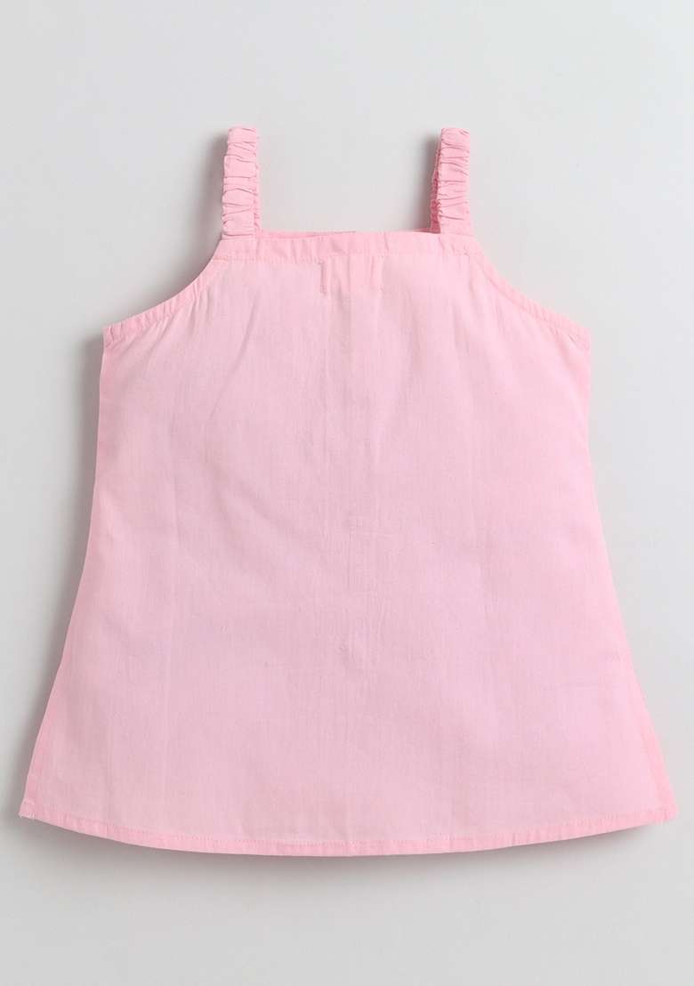 Pink Solid Cotton Co-Ord Set For Girls - Indya