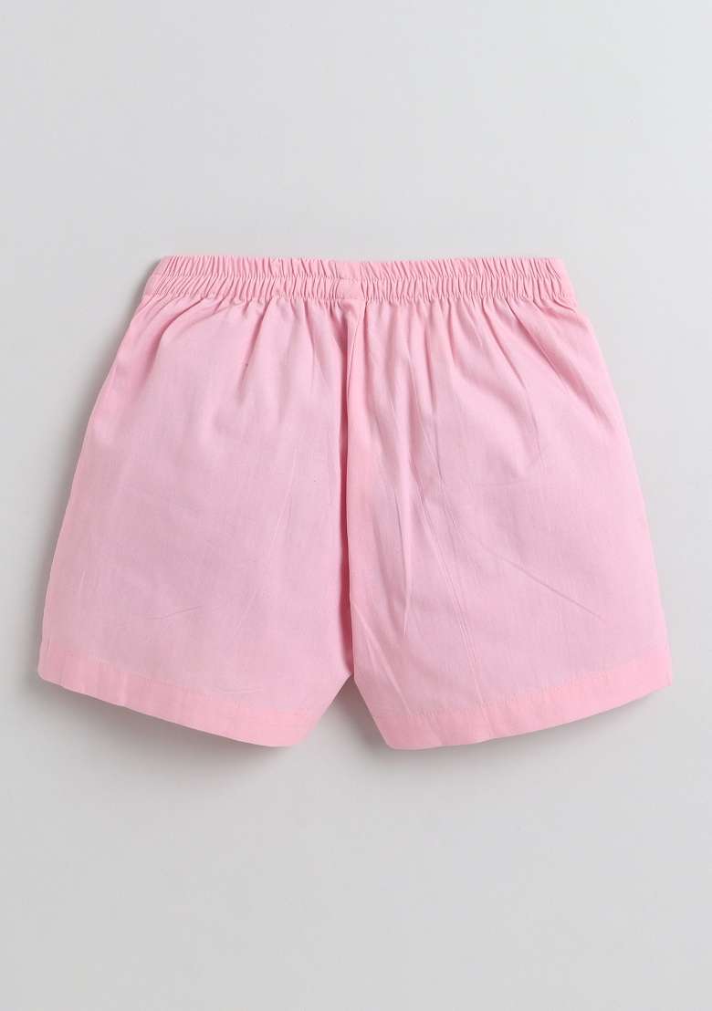 Pink Solid Cotton Co-Ord Set For Girls - Indya