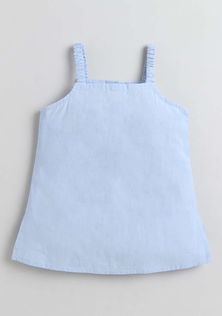 Blue Solid Cotton Co-Ord Set For Girls - Indya