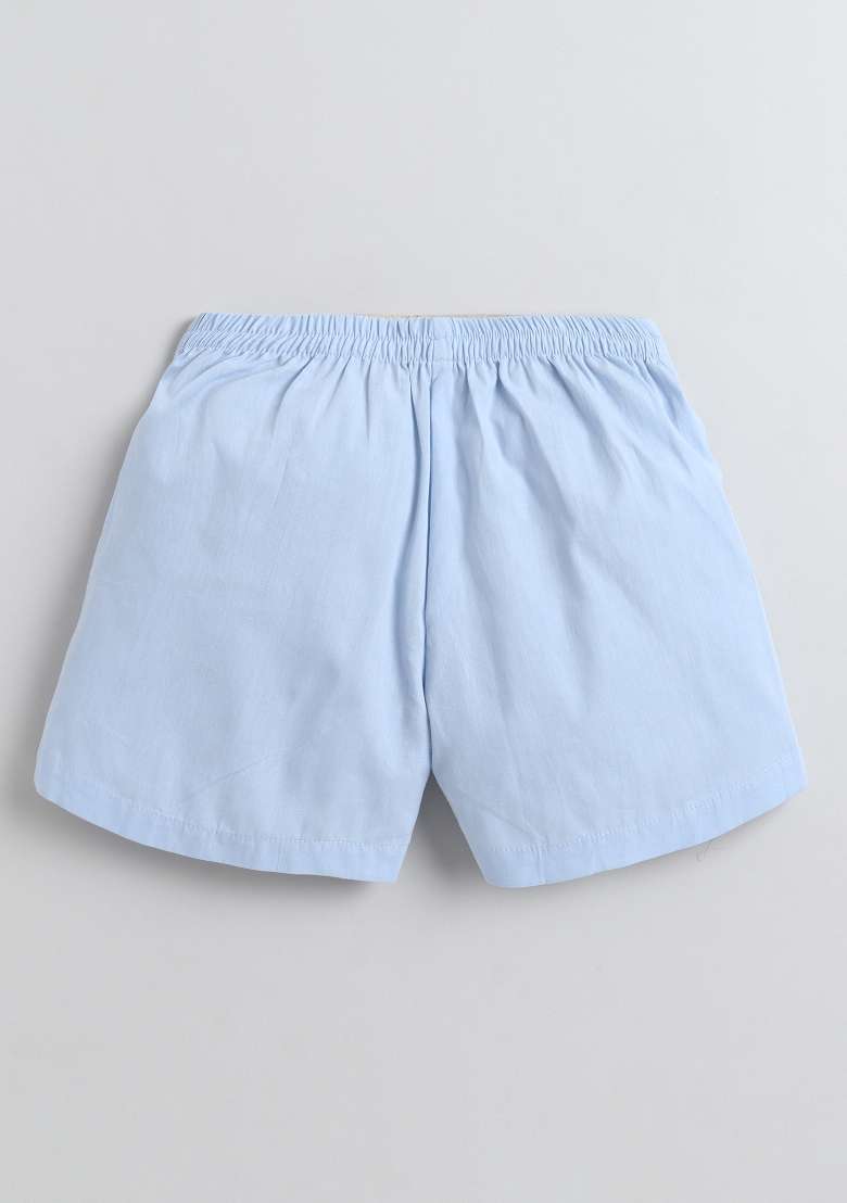 Blue Solid Cotton Co-Ord Set For Girls - Indya