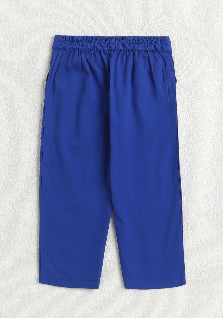 Royal Blue Solid Cotton Co-Ord Set For Girls - Indya