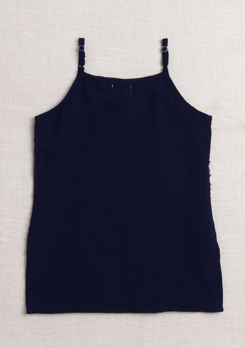 Navy Blue Embellished Georgette Sharara Set For Girls - Indya