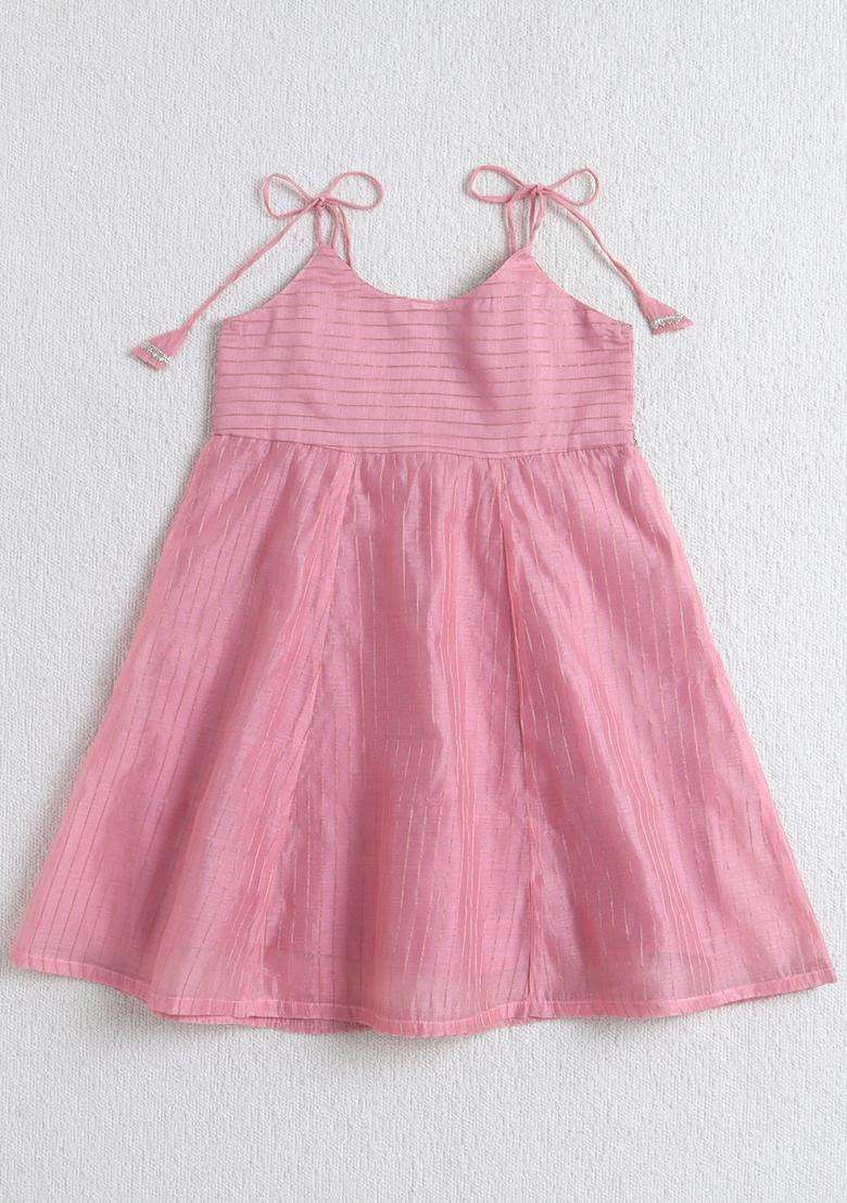 Pink Lace Work Polyester Kurti Set For Girls For Girls - Indya