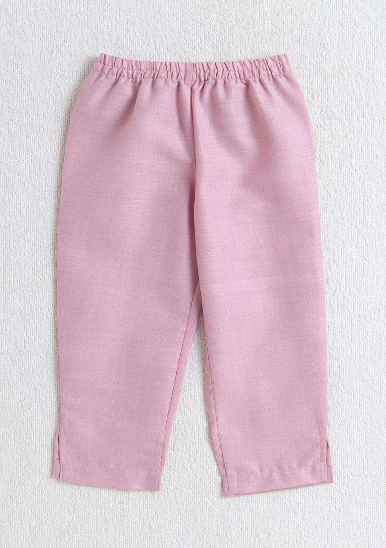 Pink Lace Work Polyester Kurti Set For Girls For Girls - Indya