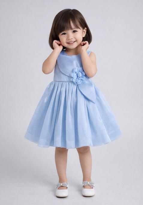 Blue Applique Print Polyester Party Wear For Girls — view on Indya