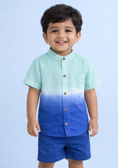 Blue Woven Design Rayon Shirt For Girls — view on Indya