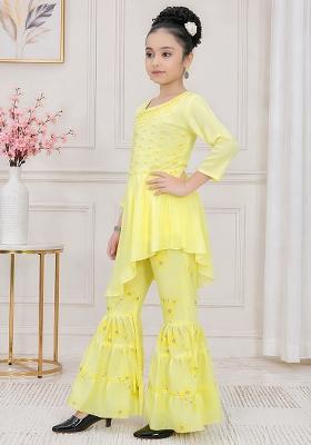 Yellow Solid Georgette Kurta Set For Girls