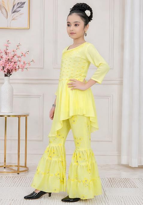 Yellow Solid Georgette Kurta Set For Girls — view on Indya
