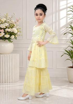 Yellow Printed Georgette Kurta Set For Girls