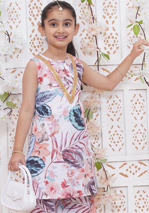 White Printed Cotton Palazzo Set For Girls — view on Indya