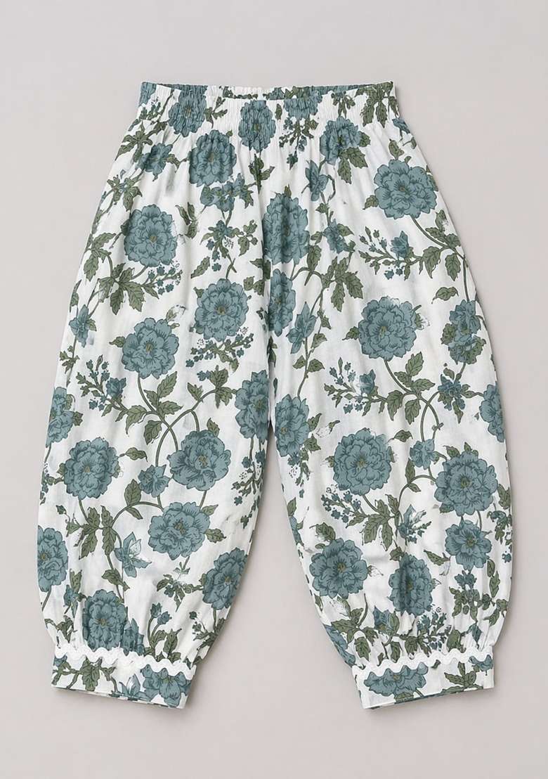 Grey Floral Printed Cambric Kurta Pyjama Set For Girls - Indya