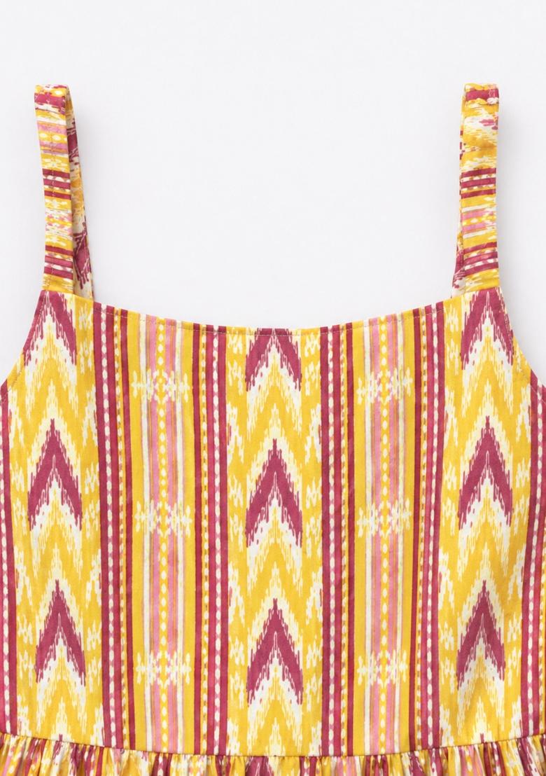 Yellow Printed Cotton Dress For Girls - Indya