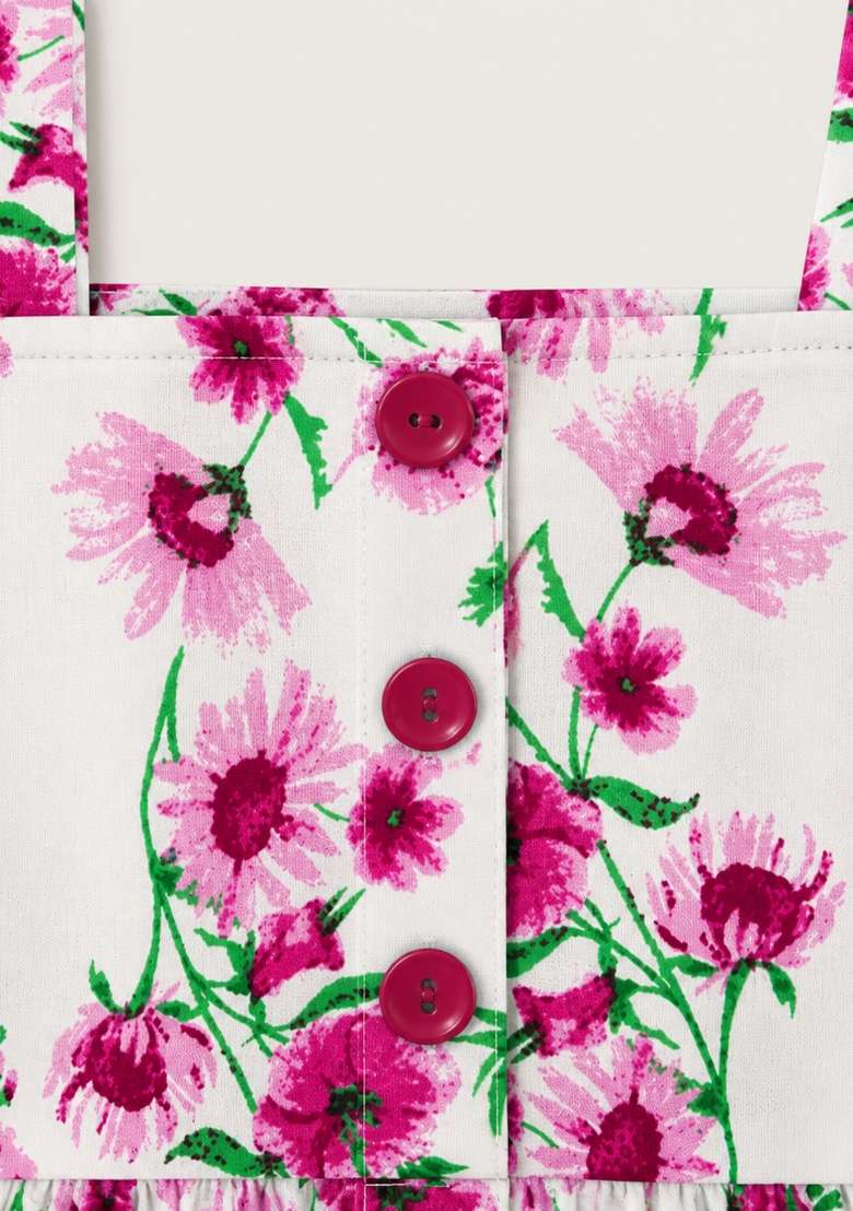 White Floral Print Rayon Dress For Girls - Indya