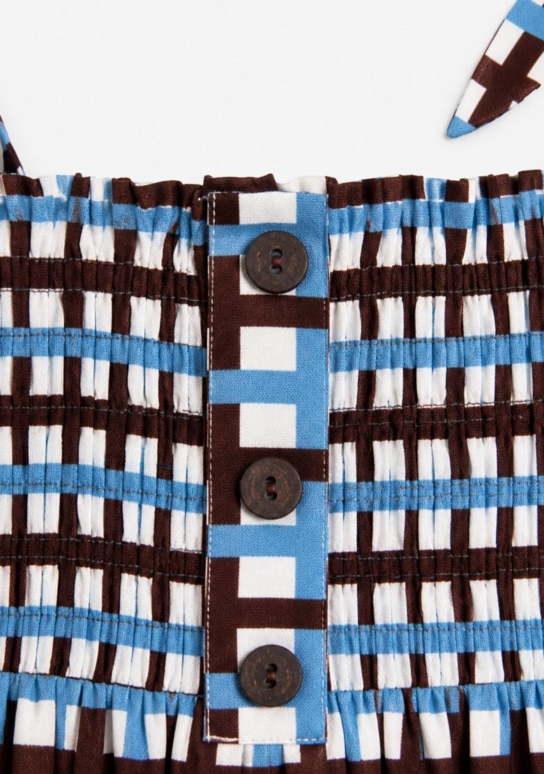 Blue Checked Rayon Dress For Girls - Indya