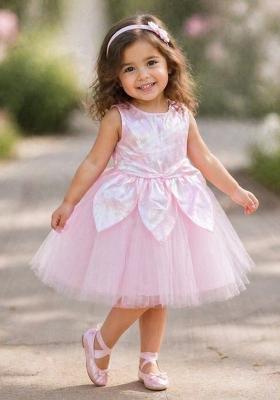 Pink Solid Polyester Dress For Girls