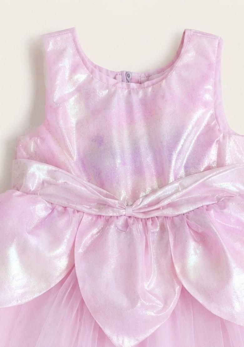 Pink Solid Polyester Dress For Girls - Indya
