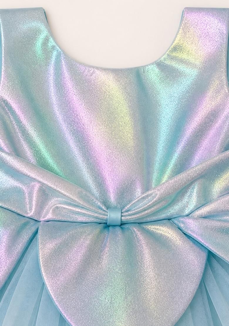 Blue Solid Polyester Dress For Girls - Indya