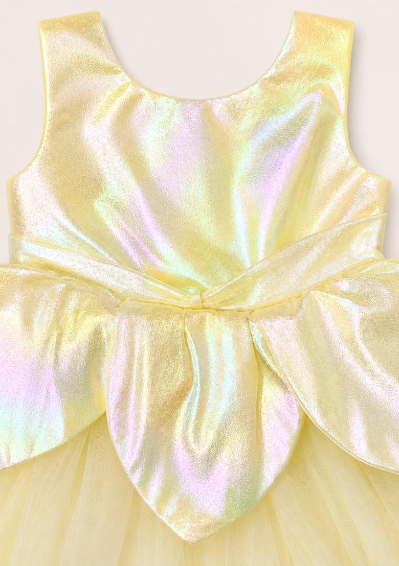 Yellow Solid Polyester Dress For Girls - Indya