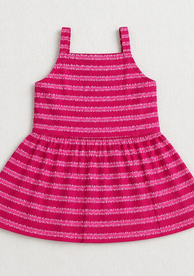 Fuchsia Stripes Cotton Sets And Suits For Girls - Indya