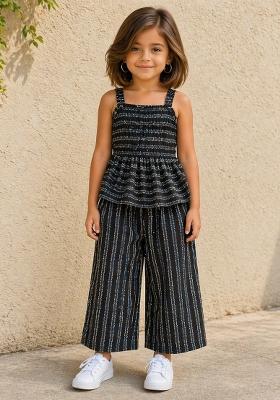 Black Stripes Cotton Sets And Suits For Girls