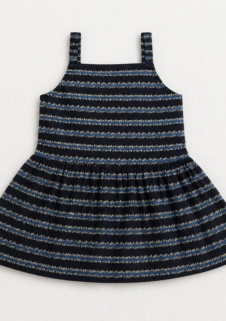 Black Stripes Cotton Sets And Suits For Girls - Indya