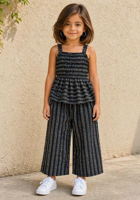 Black Stripes Cotton Sets And Suits For Girls