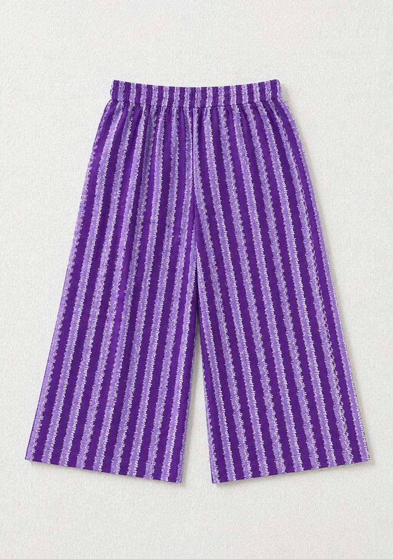 Purple Stripes Cotton Sets And Suits For Girls - Indya
