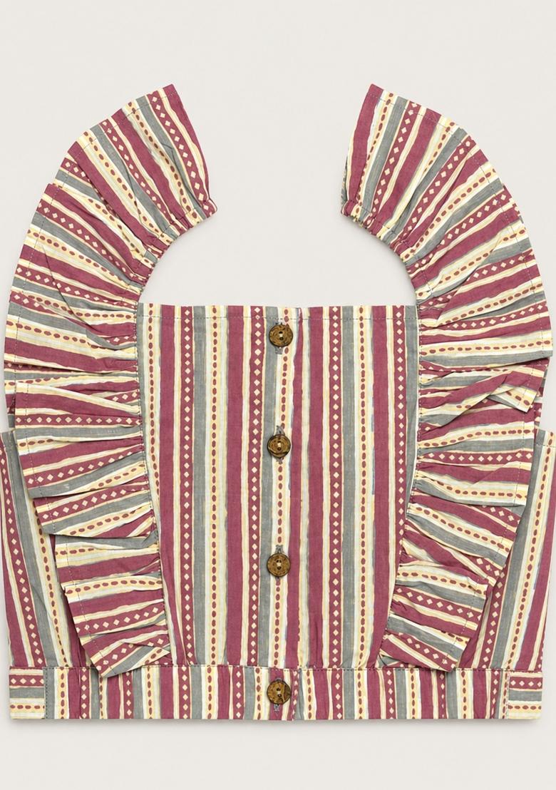 Yellow Stripes Cotton Sets And Suits For Girls - Indya