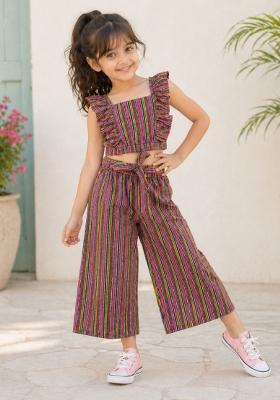 Pink Stripes Cotton Sets And Suits For Girls