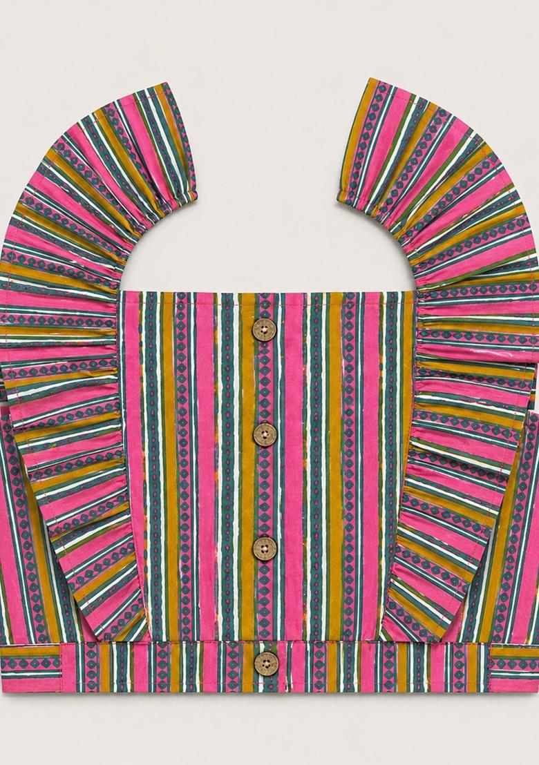 Pink Stripes Cotton Sets And Suits For Girls - Indya
