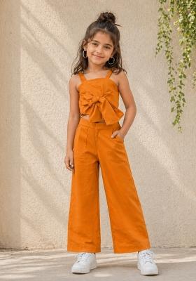 Orange Solid Cotton Sets And Suits For Girls