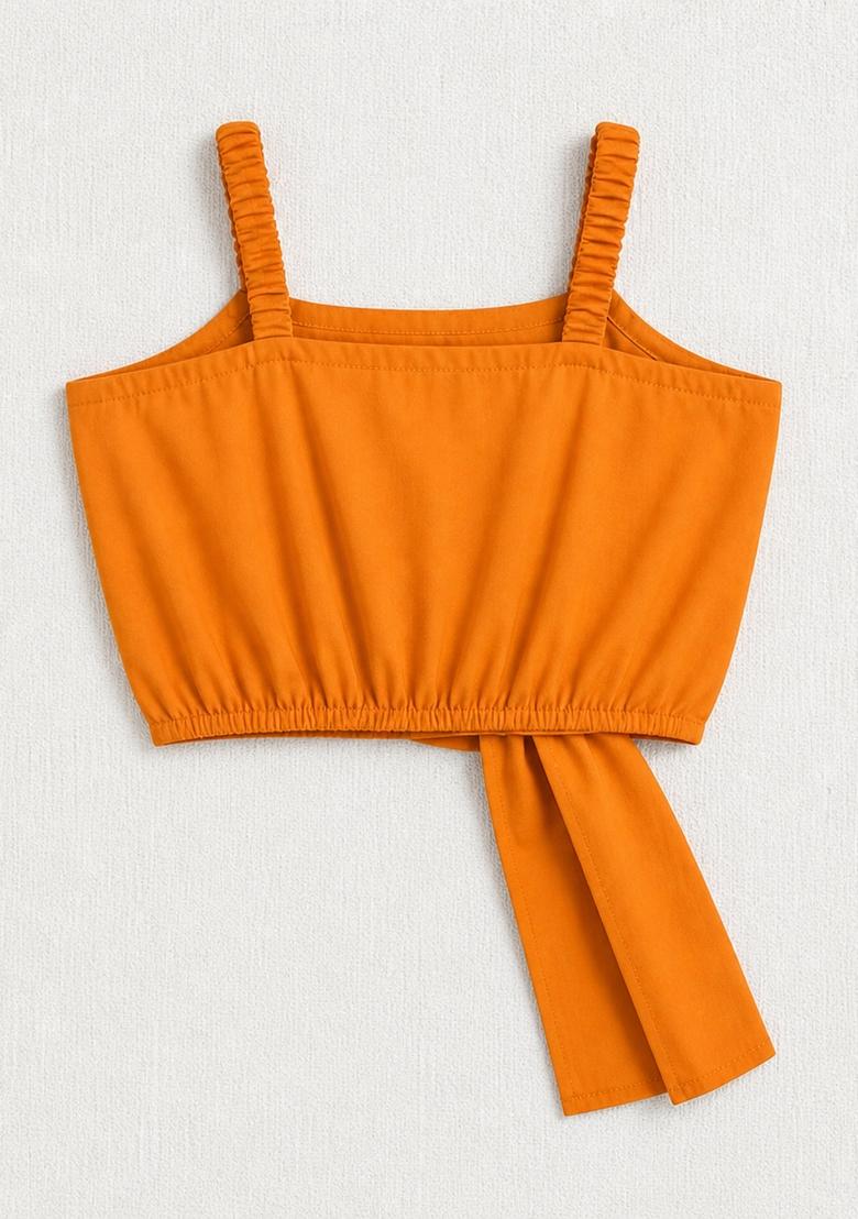 Orange Solid Cotton Sets And Suits For Girls - Indya
