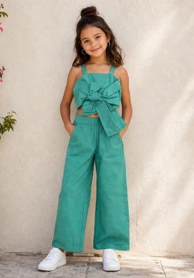 Turquoise Solid Cotton Sets And Suits For Girls